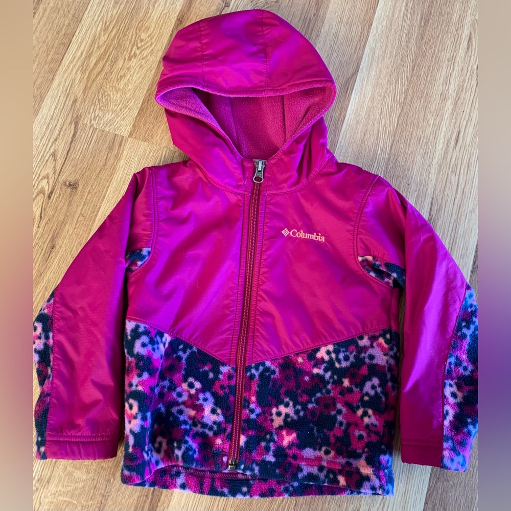 COLUMBIA - Girl’s Fleece Full Zip Jacket with Hood - size 3T - Pink Floral